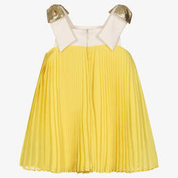 Hucklebones London-Baby Girls Yellow Pleated Chiffon Dress | Childrensalon Outlet