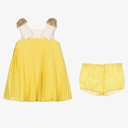 Hucklebones London-Baby Girls Yellow Pleated Chiffon Dress | Childrensalon Outlet