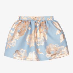 Hucklebones London-Голубая юбка с розово-золотистыми цветами | Childrensalon Outlet