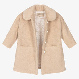 Hucklebones London-Бежевое пальто из плюшевого флиса для девочек | Childrensalon Outlet
