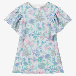 Hucklebones London-Голубое платье-трапеция с цветами | Childrensalon Outlet