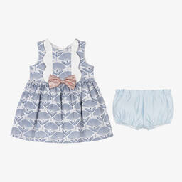 Hucklebones London-Голубое жаккардовое платье с цветочным узором | Childrensalon Outlet