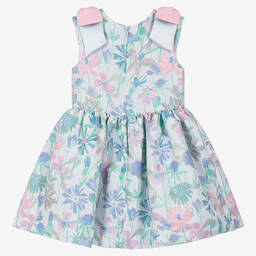 Hucklebones London-Голубое жаккардовое платье с цветочным узором | Childrensalon Outlet