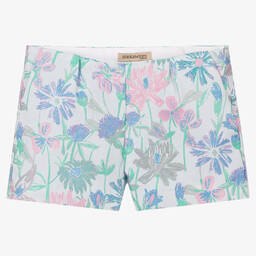 Hucklebones London-شورت جاكارد لون أزرق بطبعة ورود للبنات | Childrensalon Outlet