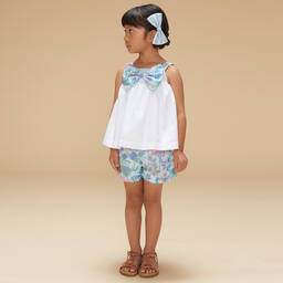 Hucklebones London-شورت جاكارد لون أزرق بطبعة ورود للبنات | Childrensalon Outlet