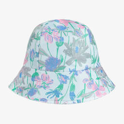 Hucklebones London-قبعة للشمس لون أزرق بطبعة ورود للبنات | Childrensalon Outlet