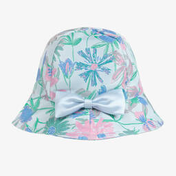 Hucklebones London-قبعة للشمس لون أزرق بطبعة ورود للبنات | Childrensalon Outlet