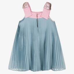 Hucklebones London-فستان شيفون بكسرات لون أزرق | Childrensalon Outlet