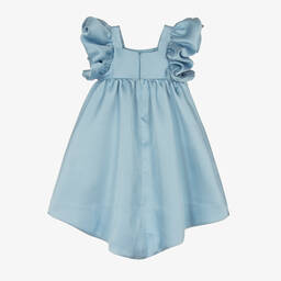 Hucklebones London-Girls Blue Satin Ruffle Sleeve Dress | Childrensalon Outlet