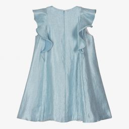 Hucklebones London-Girls Blue Viscose Satin Dress | Childrensalon Outlet