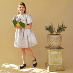 Hucklebones London-Girls Floral Elegance Jacquard Frock | Childrensalon Outlet