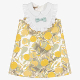 Hucklebones London-Girls Gold Lamé Jacquard Dress | Childrensalon Outlet