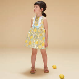 Hucklebones London-Girls Gold Lamé Lemon Dress | Childrensalon Outlet