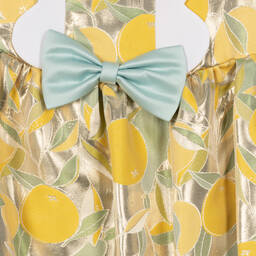 Hucklebones London-Girls Gold Lamé Lemon Dress | Childrensalon Outlet