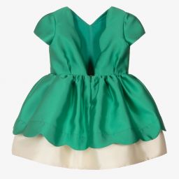 Hucklebones London-Girls Green Satin Bow Dress | Childrensalon Outlet