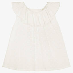 Hucklebones London-Girls Ivory Viscose Ruffle Blouse | Childrensalon Outlet