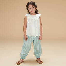 Hucklebones London-Girls Ivory Viscose Ruffle Blouse | Childrensalon Outlet
