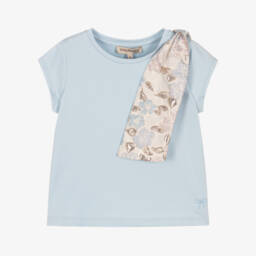 Hucklebones London-Girls Jacquard Bow Blue Tee | Childrensalon Outlet