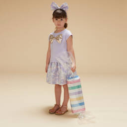 Hucklebones London-Сиреневая хлопковая футболка с бантом из модала | Childrensalon Outlet