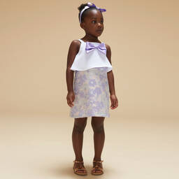 Hucklebones London-Girls Lilac Floral Jacquard Dress | Childrensalon Outlet