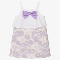 Hucklebones London-Girls Lilac Floral Jacquard Dress | Childrensalon Outlet