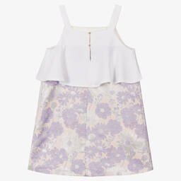 Hucklebones London-Girls Lilac Floral Jacquard Dress | Childrensalon Outlet