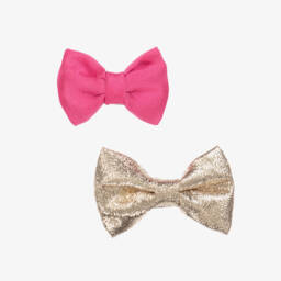 Hucklebones London-Girls Luxe Pink & Gold Hair Slides | Childrensalon Outlet