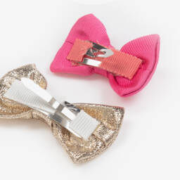 Hucklebones London-Girls Luxe Pink & Gold Hair Slides | Childrensalon Outlet