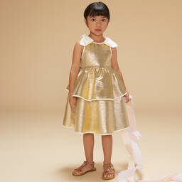 Hucklebones London-Платье цвета золотистый металлик из ламе | Childrensalon Outlet