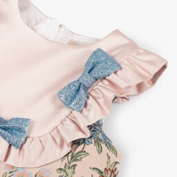 Hucklebones London-Платье с бантом из розового жаккарда для девочек | Childrensalon Outlet