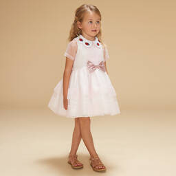 Hucklebones London-Girls Pink Organza Ladybird Dress | Childrensalon Outlet
