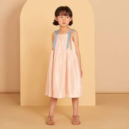 Hucklebones London-فستان فيسكوز ساتان لون زهري خوخي للبنات | Childrensalon Outlet