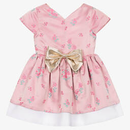 Hucklebones London-Girls Pink Satin Jacquard Dress | Childrensalon Outlet
