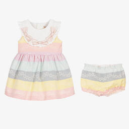 Hucklebones London-Girls Pink Striped Jacquard Dress | Childrensalon Outlet