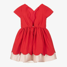 Hucklebones London-Girls Red Cotton Twill Dress | Childrensalon Outlet
