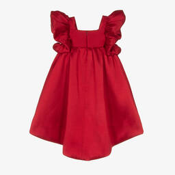 Hucklebones London-Girls Red Satin Ruffle Sleeve Dress | Childrensalon Outlet