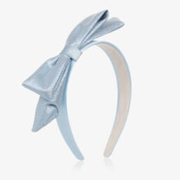 Hucklebones London-Girls Shimmering Blue Satin Bow Headband | Childrensalon Outlet