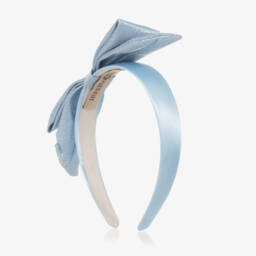 Hucklebones London-Girls Shimmering Blue Satin Bow Headband | Childrensalon Outlet