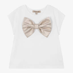 Hucklebones London-Мягкая белая футболка с золотым бантом для девочек | Childrensalon Outlet