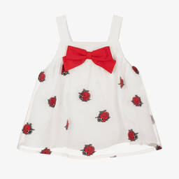 Hucklebones London-Girls White Organza Ladybird Blouse | Childrensalon Outlet