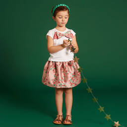 Hucklebones London-Белая футболка с розовым бантом для девочек | Childrensalon Outlet