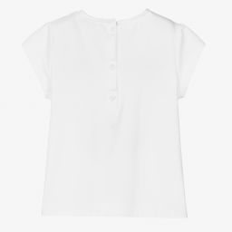 Hucklebones London-Белая футболка с розовым бантом для девочек | Childrensalon Outlet