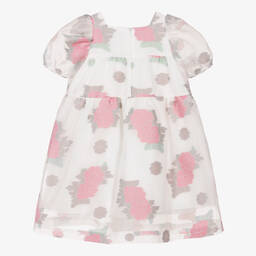 Hucklebones London-Girls White & Pink Floral Organza Dress | Childrensalon Outlet