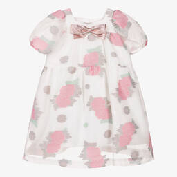 Hucklebones London-Girls White & Pink Floral Organza Dress | Childrensalon Outlet