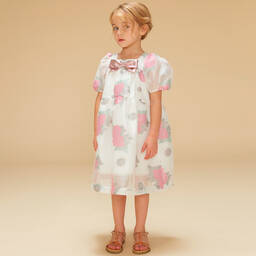 Hucklebones London-Girls White & Pink Floral Organza Dress | Childrensalon Outlet