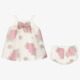 Hucklebones London-Белое платье из органзы с розовыми цветами | Childrensalon Outlet
