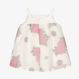 Hucklebones London-Белое платье из органзы с розовыми цветами | Childrensalon Outlet