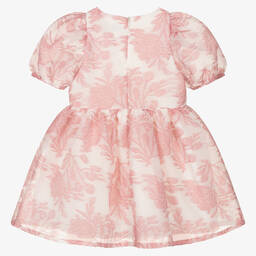 Hucklebones London-فستان أورغانزا مطرز لون أبيض وزهري | Childrensalon Outlet