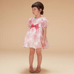 Hucklebones London-فستان أورغانزا مطرز لون أبيض وزهري | Childrensalon Outlet