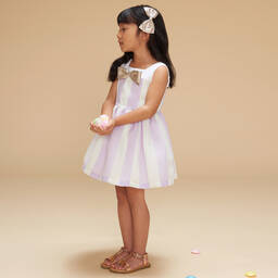 Hucklebones London-Белое платье в фиолетовую полоску | Childrensalon Outlet